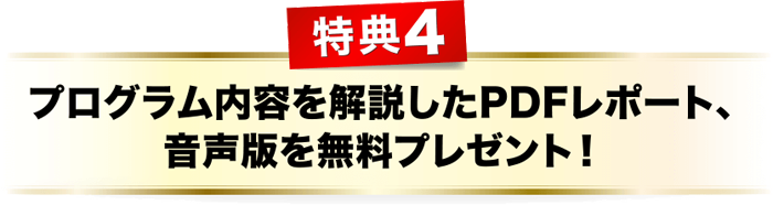 特典４、プログラム内容を解説したPDFレポート、音声版を無料プレゼント！