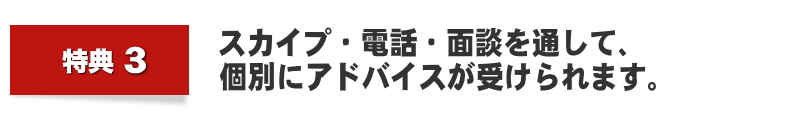 スカイプ・電話・面談を通して、個別にアドバイスが受けられます。